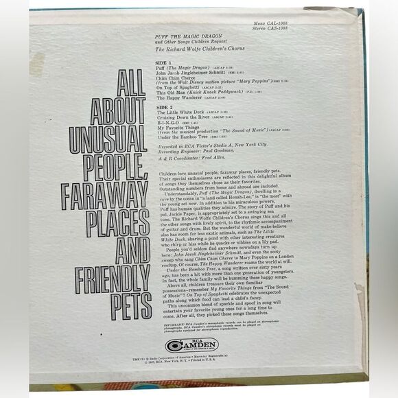 VINTAGE RARE PUFF THE MAGIC DRAGON LP BY RICHARD WOLFE CHILDRENS CHORUS 1967 - Picture 5 of 7